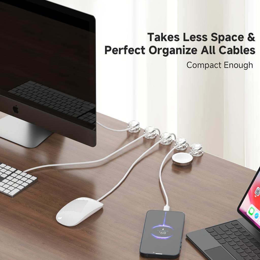 6Pcs Spring Cable Manager Desktop Car Data Cable Storage and Sorting Mobile Phone Charging Cable Clip
