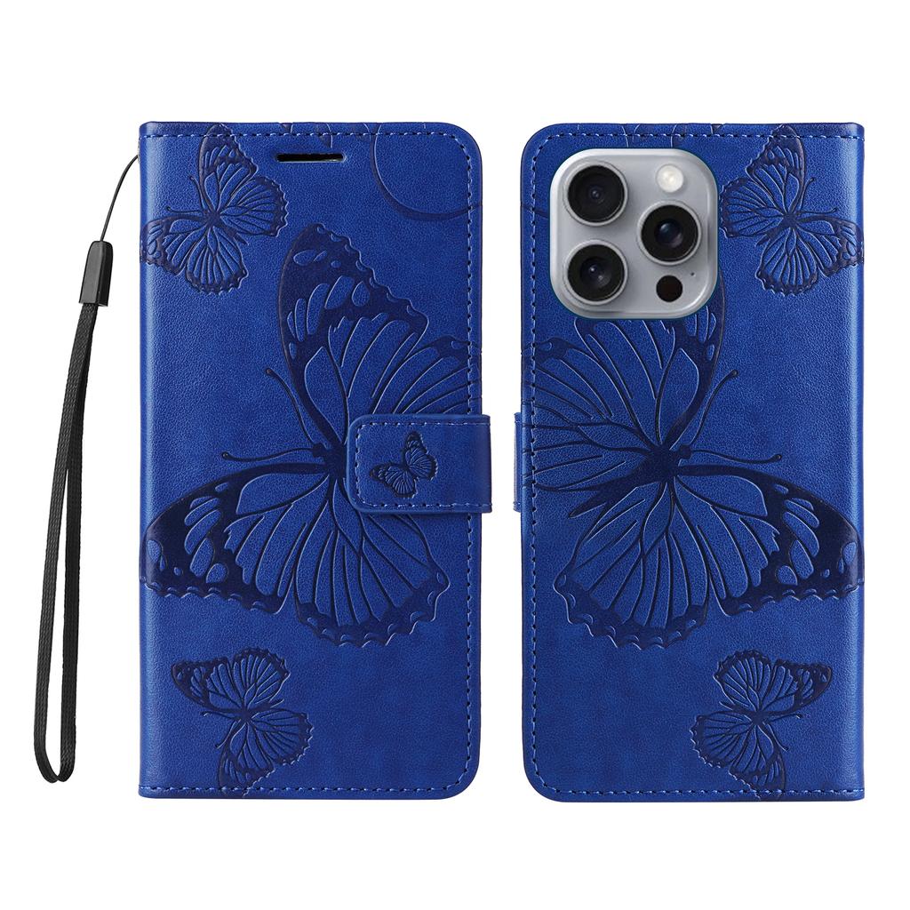 For iPhone 16 Pro Max Wallet Case Floral Butterfly Imprinted Leather Phone Cover Stand