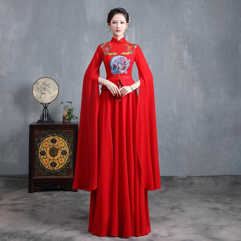 

Red Chiffon Embroidered Cheongsam: Mid-aged Plus Size Evening Gown for Choir Performances 2026 S