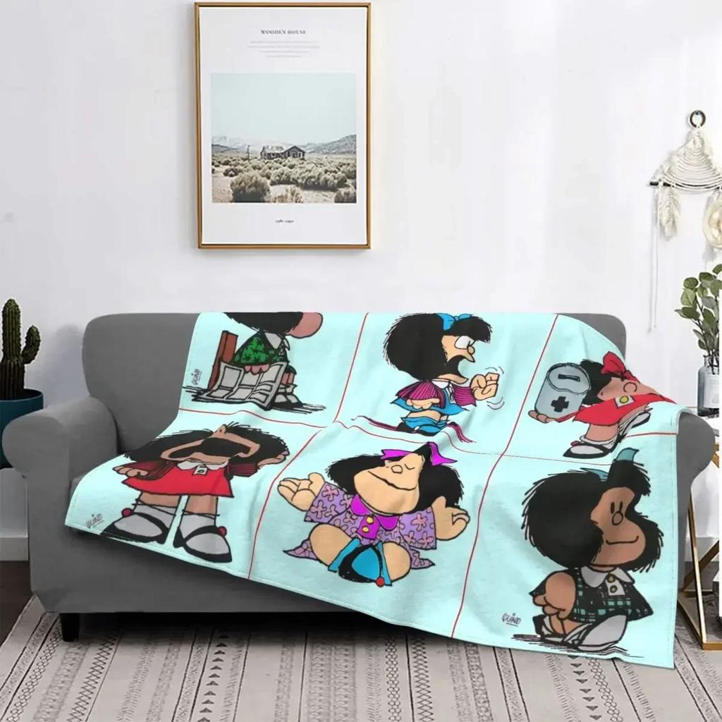 Coperta Mafalda Stampata 3D Morbido Pile di Flanella Calda Cartoni Animati Coperte Plaid per Casa Camera da Letto Divano Copriletti
