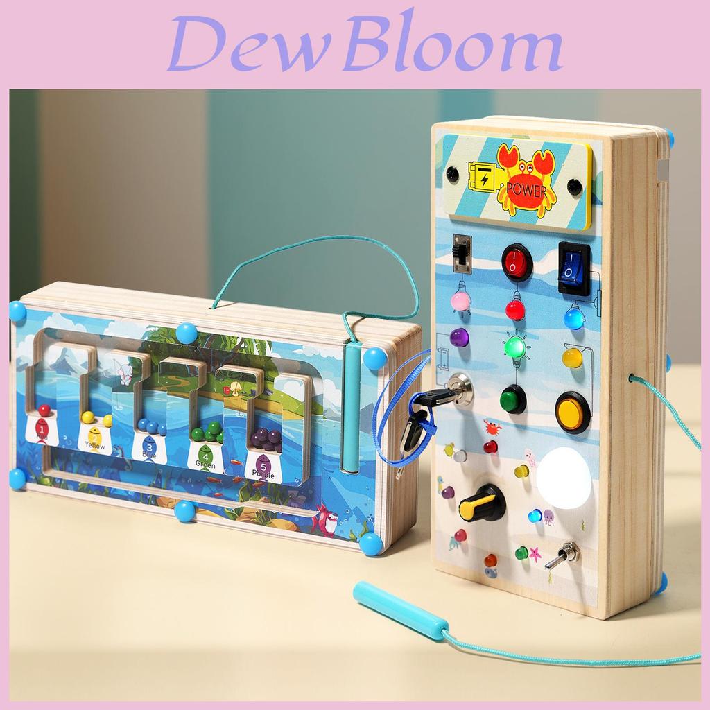 Wooden Busy Board For Children With Led Lights And Steering Wheel Design For Early Education Play