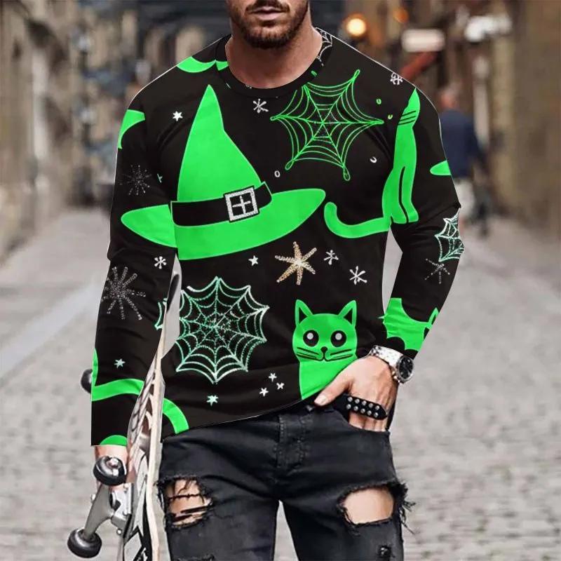 Fashion Men's Crew Neck Long Sleeve 3D Casual Color Printing Western Line Long Sleeve Crew Neck T-Shirt