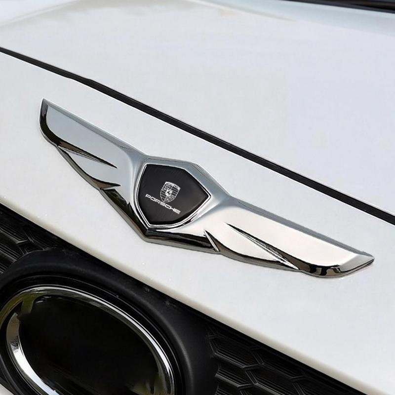 New Wing Shape Zinc Alloy Stickers Car Metal Chromed Emblem Stickers For Porsche Cayenne Panamera Macan Boxster Cayman 718 911 VT6