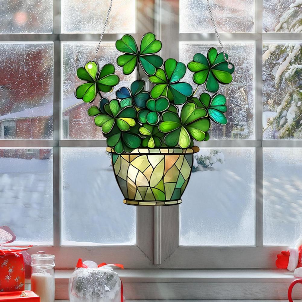 2D Acrylic Hanging Decor Outdoor Window Door Porch Pendant Clover Acrylic Disc Charm Lucky Simu N1P2