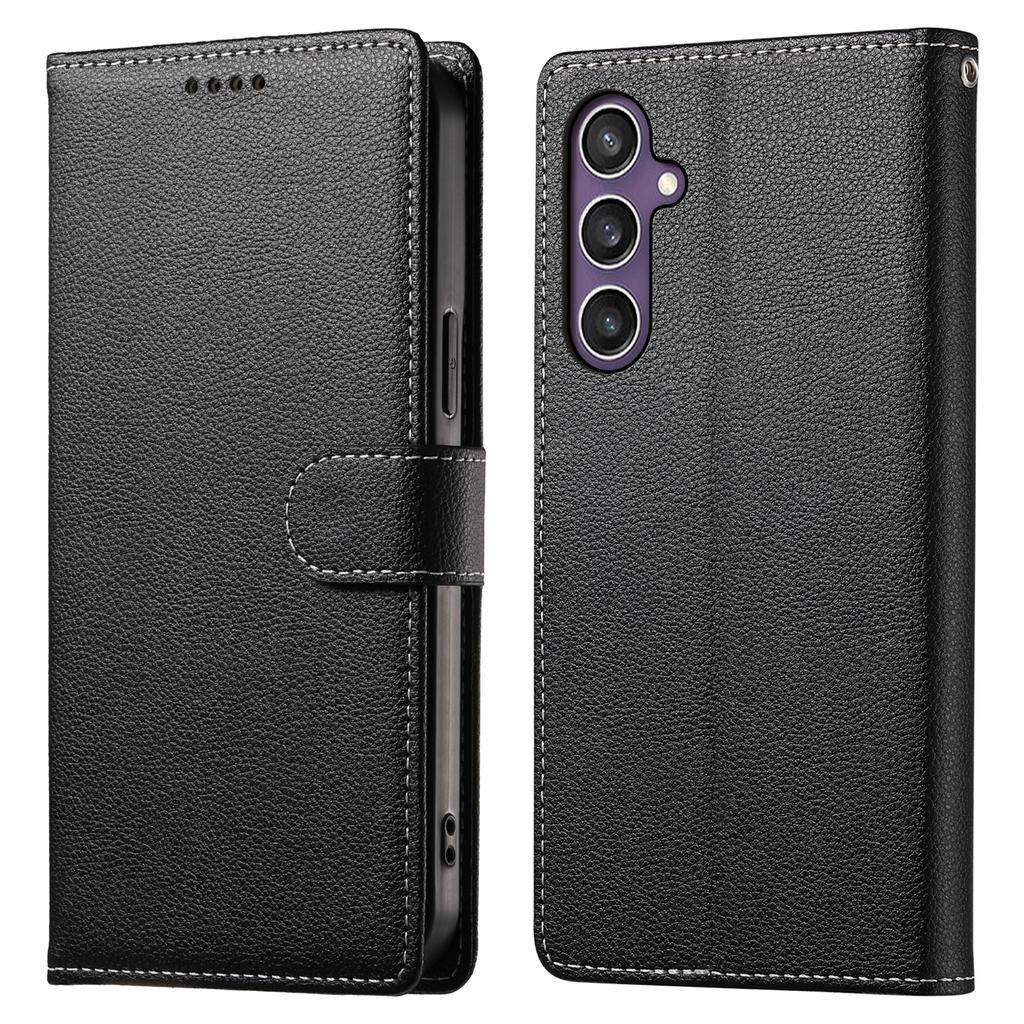 For Samsung Galaxy S25 Stand Case Litchi Texture Leather Wallet Phone Cover Magnetic Snap