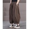 Spring and Summer 2025 New Korean Version Loose Large Size Literary Leggings Solid Color Elastic Waist Double Pocket Bloomers Women