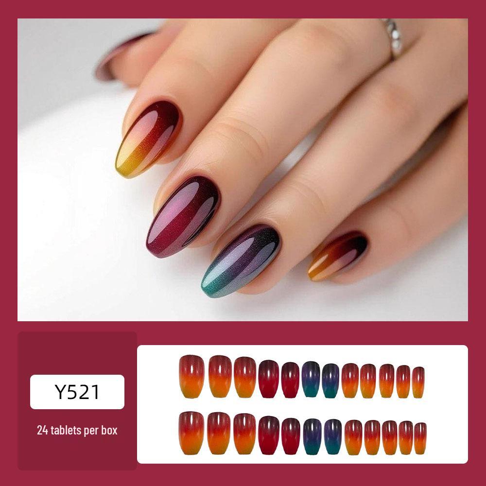 Gradient Color Premium Wearable False Nail Tips with Removable Stickers - Sweet and Cool Style