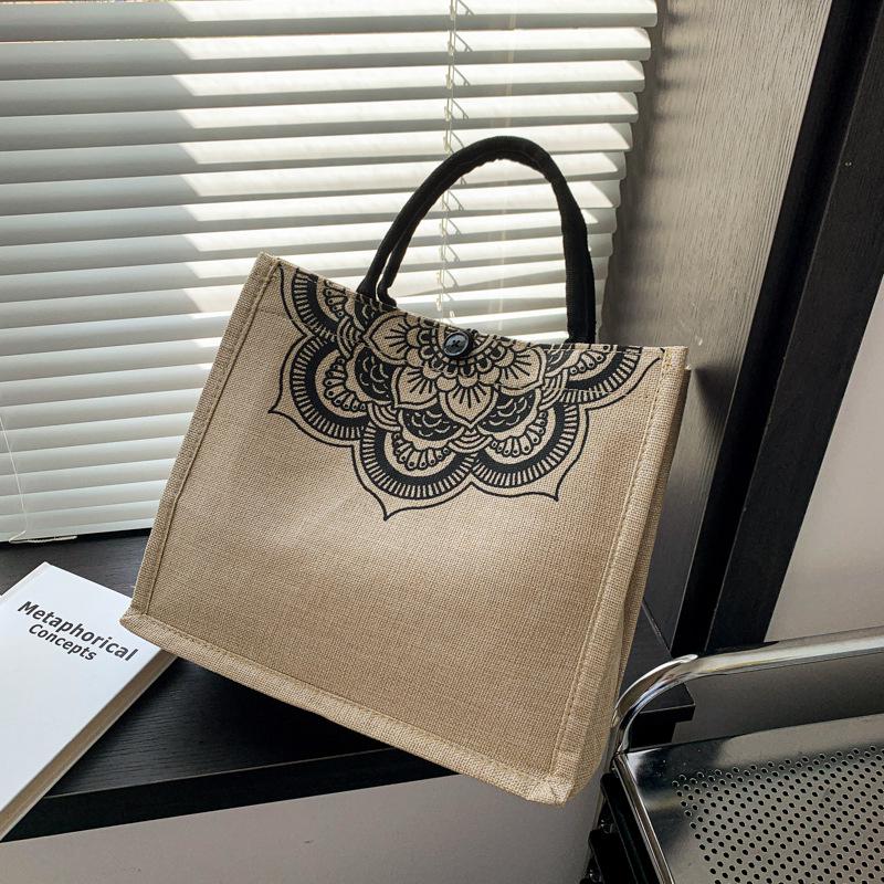 Large Capacity Linen Ethnic Tote Bag for Women - Fashionable Shoulder Handbag for Moms & Students