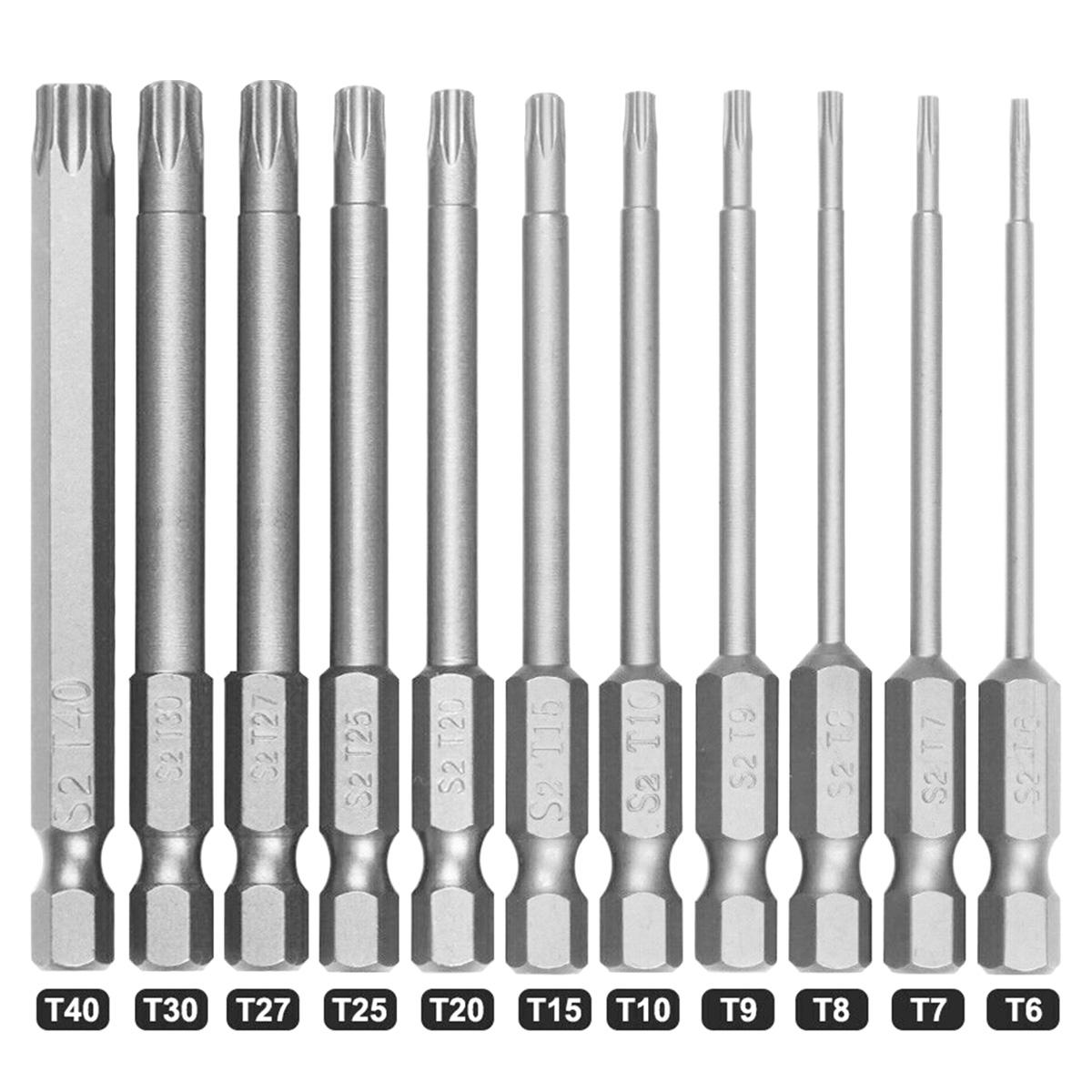 

11Pcs Torx Screwdriver Bit Set 1/4In Hex Shank Torx Star Hex Security Bit Set Magnetic Star S2 Steel Screwdriver Set Bits T6-T40