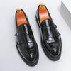 22 New Large Size Double Pin Buckle Patent Leather Glossy Thick Heel Thick Sole Heightening Hairstylist Casual Leather Shoes