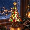 Exquisite Resin Craft Ornaments Christmas Tree Table Lamp, Stained Glass Effect LED Night Light, Colorful Desktop Holiday Decorations Bedside