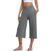 Women  Elastic High Waist 3/4 Pant Casual Active  Fit Wide Capris Leg Pants Trousers With Pockets