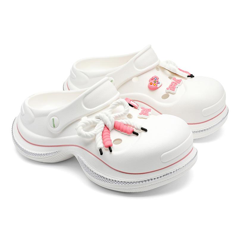 

3826 spring and summer new products fashionable thick-soled open smile color matching women s hole shoes outer wear bag head DIY cartoon sandals 39/40 белый