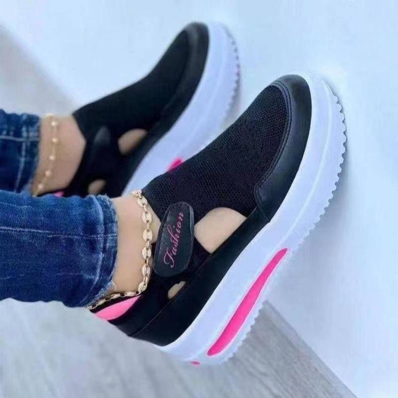 Women's Wide Width Knitted Low Top Shoes, Breathable Wedge Sole Slip-Ons, Platform Cut-Out Design Sneakers In Stock