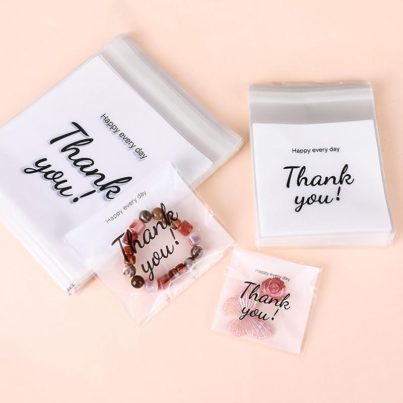 50 Pcs Transparent Thank You Self-Adhesive Bag Plastic Pouches For Diy Jewelry Display Cookies Storage Gifts Bag