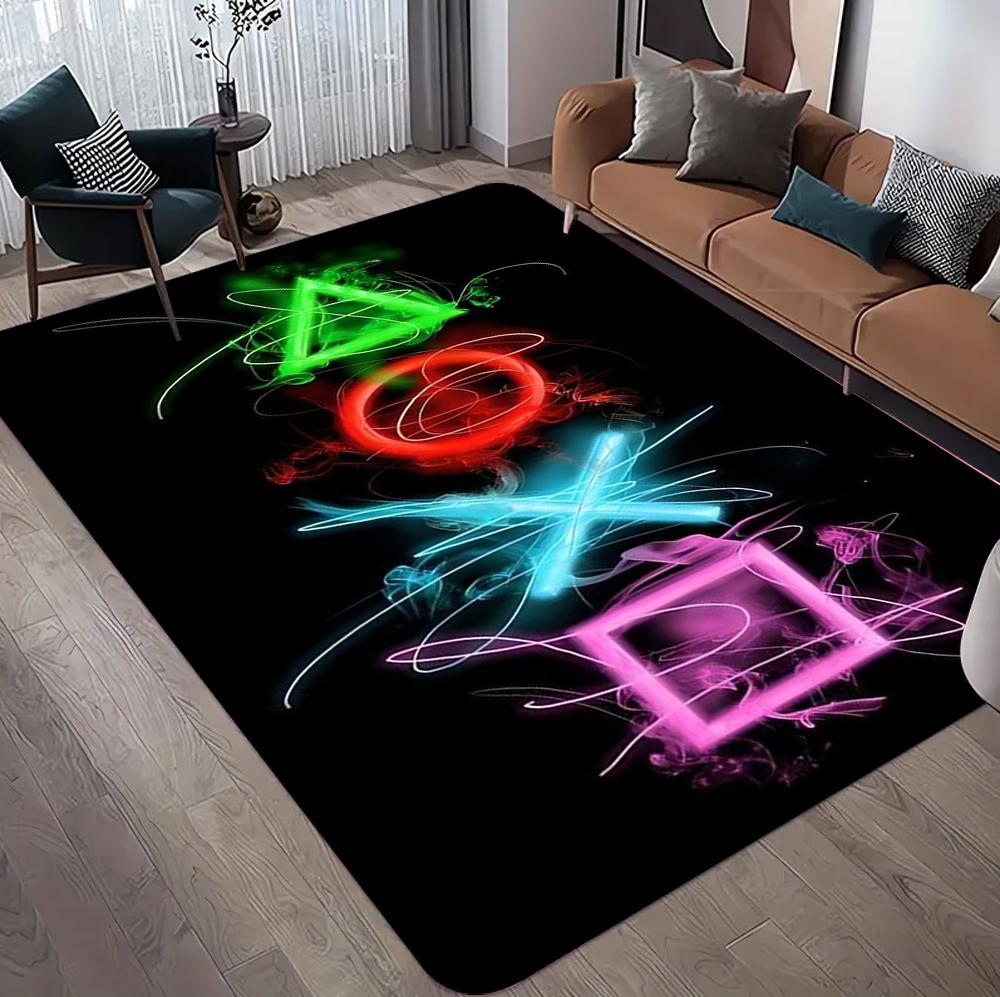 Abstraktní neonový vzor herního ovladače Koberec Barevný LED světelný efekt Kobercový protiskluzový podložka pro obývací pokoj ložnici herní místnost Dekor