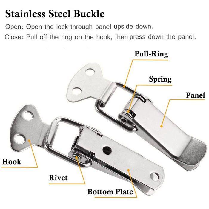 Serrure de meuble - Litensh - Verrou en acier inoxydable - 8 fermoirs - Installation facile - Couleur argentée