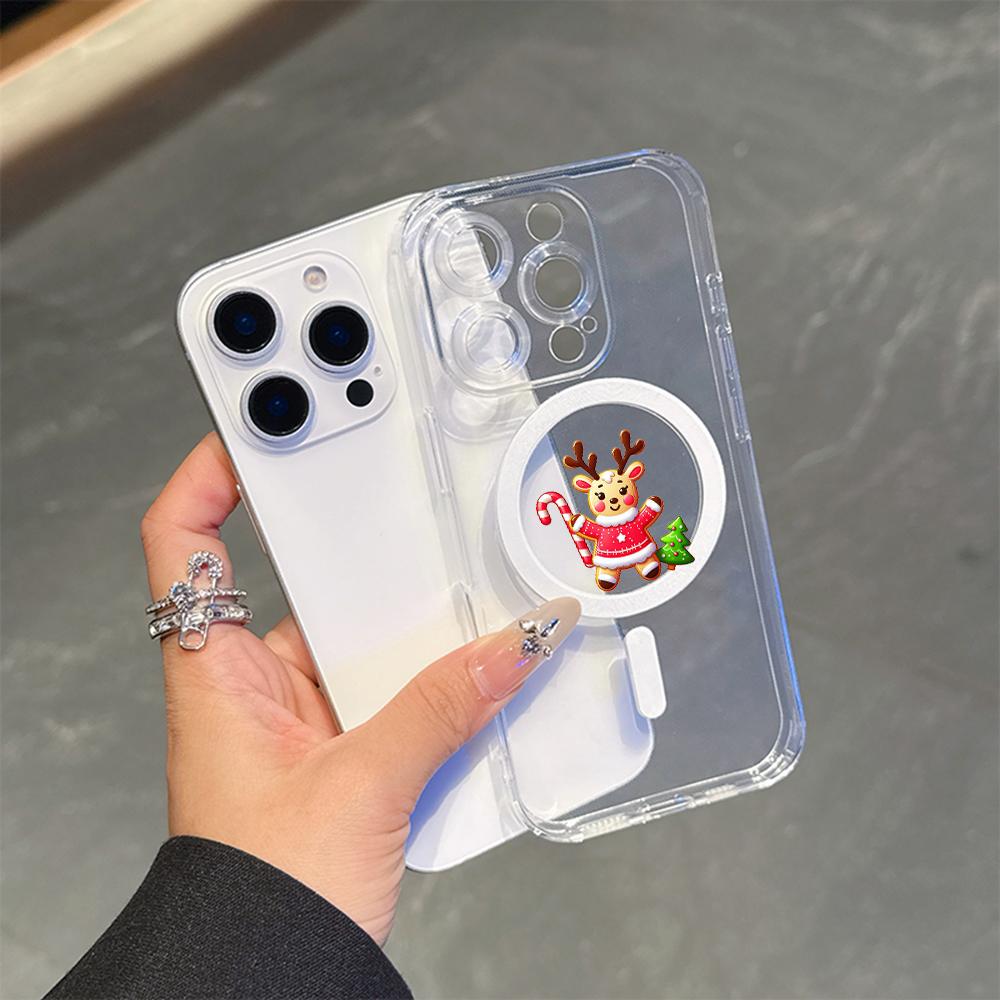 AC102 Christmas Happy New Year Magsafe Transparent Cases for Samsung S23 S24 Ultra S21 FE iPhone 16 13 Pro Max XR Magnetic Wireless Charge Back Cover