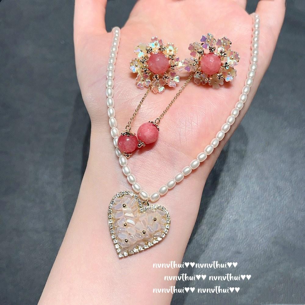 Flower Fairy Crystal Butterfly Pearl Earrings, Conch Beads, Pink Crystal Love Pearl Necklace, Brooch