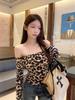 Spicy Girl Leopard Print One-Shoulder Slim-Fit Long-Sleeve Top