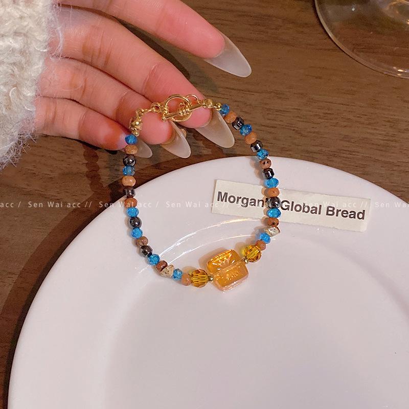 

New Chinese retro color beaded bracelet women s unique niche Guo Huang bracelet fashion temperament popular jewelry