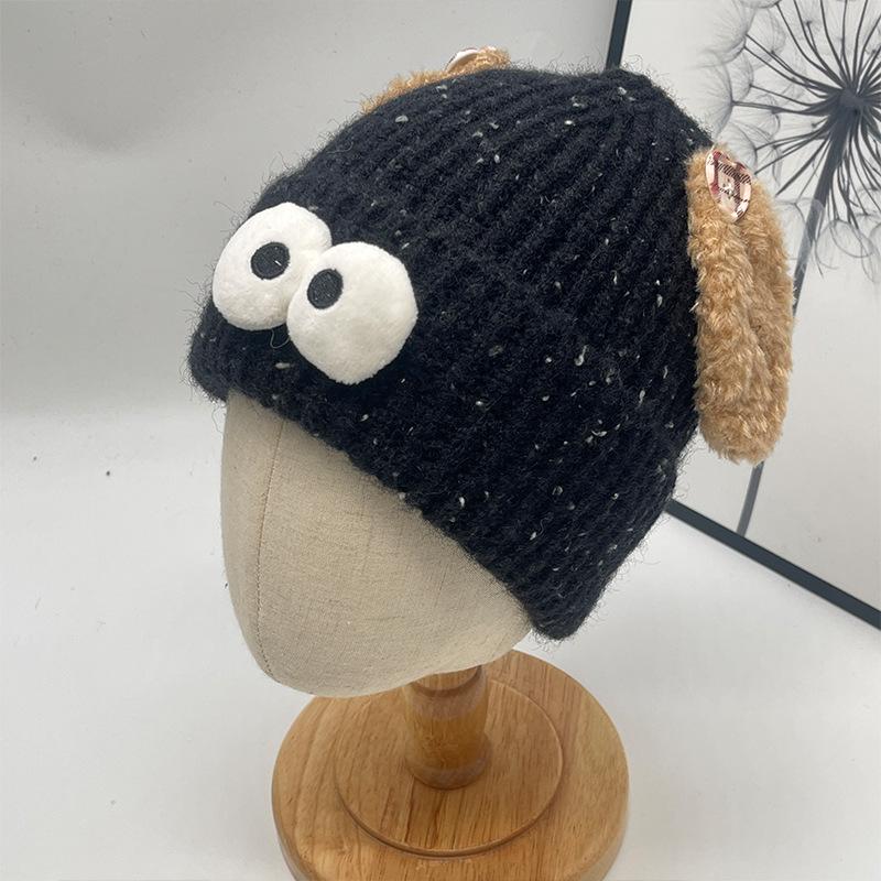 Cute Funny Big eyed Cartoon Hat for Women In Autumn and Winter New Warmth and Thick Knitted Pullover Hat Versatile Wool Hat