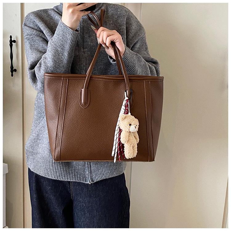 Large Capacity Fashion Tote Bag Women Detachable Charm Faux Leather Shoulder Bucket Purse Commuter Handbag