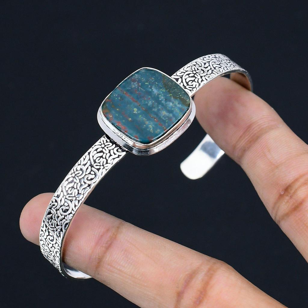 Sterling Silver Natural Bloodstone Handcrafted Elegant Mother New Bangle Jewelry
