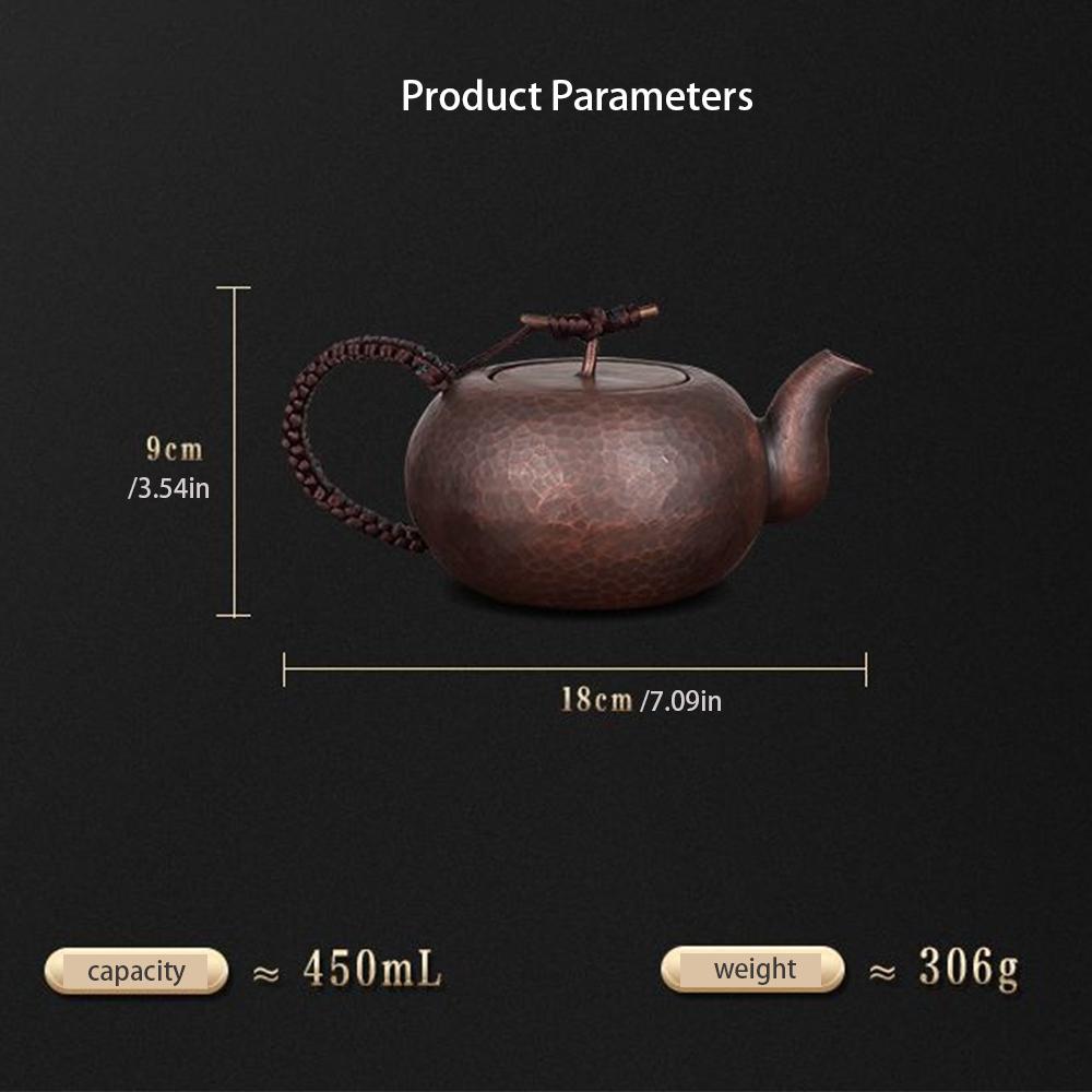 Chinese retro style red copper teapot, Handmade pure copper tea kettle, Health wellness tea set, Home boiling water pot, 450ml