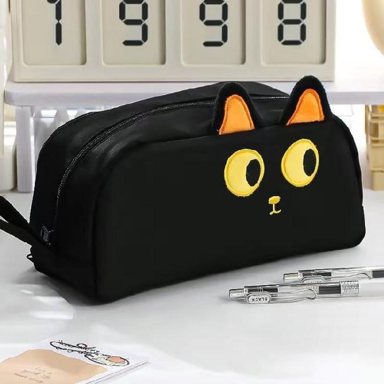 Embroidered Polyester Cloth Pencil Bag High Capacity Pencil Case Zippered Travel Makeup Storage Bag for Student Women