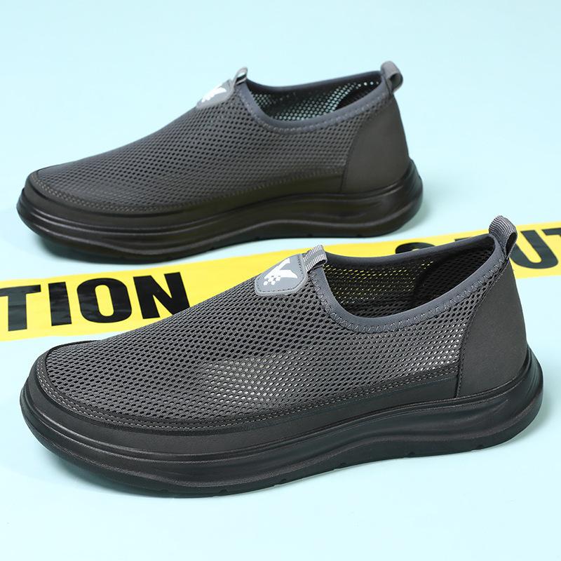New Men's Casual Mesh Flats Breathable Shoes Male Lightweight Round Toe Flat Shoes Comfortable Slip-On Walking Shoes