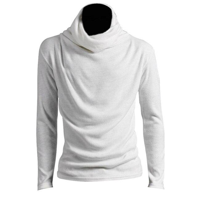 Neue Herrenmode T-Shirt Slim Tops Männliches Stretch T-Shirt Rollkragen Langarmshirts Hoher Kragen Herren Baumwoll-T-Shirts