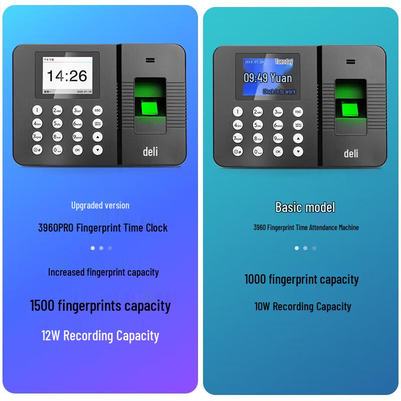 Deli 3960PRO Fingerprint Attendance Machine CN Plug (adapter Included)