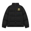 Mens Winter Retro Flocked Embroidered Zip Stand Collar Puffer Jacket Thick Warm Casual Streetwear