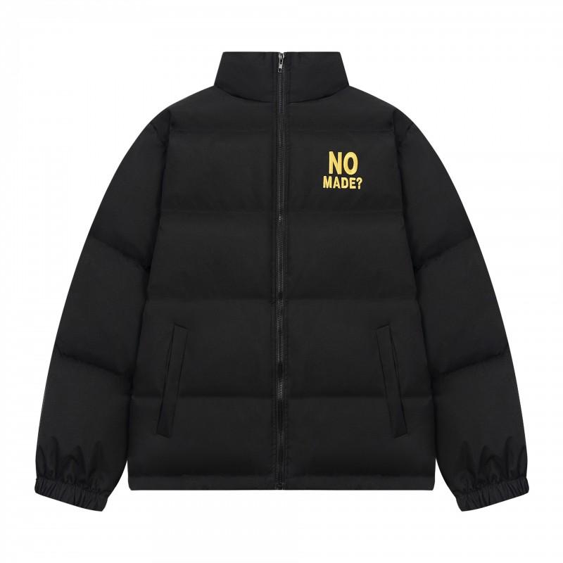 Mens Winter Retro Flocked Embroidered Zip Stand Collar Puffer Jacket Thick Warm Casual Streetwear
