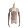 Thin Long Sleeve T-shirt Solid Color Lace Up T-shirt Soft Sweet Slim Tops  Women