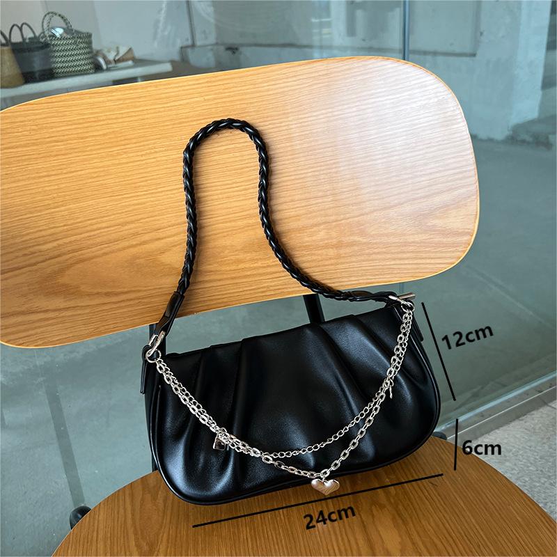Mode Weiße Plissierte Wolken Schultertaschen Schlichte Kette Achseltasche Lässiger Schwarzer Webriemen Umhängetaschen Damen Handtaschen