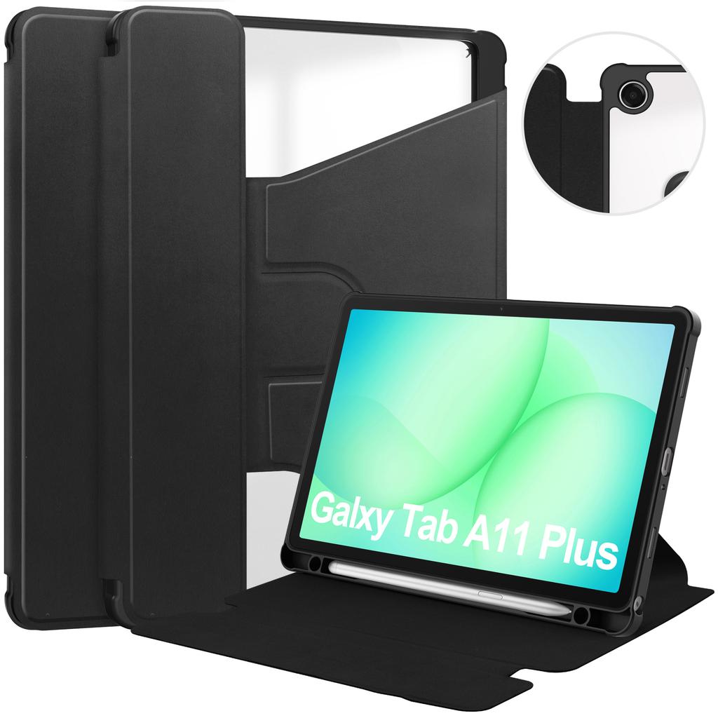 For Samsung Galaxy Tab A11+ Case 360° Rotary Stand PU Leather+Acrylic Tablet Cover (Without Keyboard)
