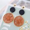 Hollow Woven Net Dangle Earrings for Women Fashion Funny Wooden Round Pendants Drop Earrings Cool Stuff long hanging earrings