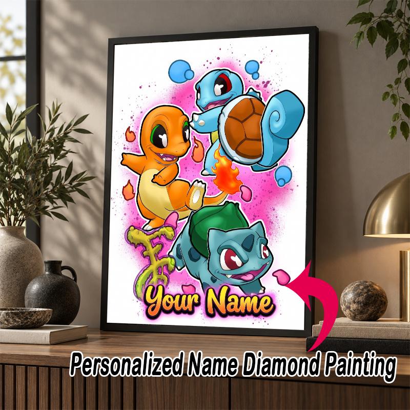 Personalized Bulbasaur Charmander Squirtle Diamond Art Custom Name 5D Diamond Painting Full Drill DIY Craft