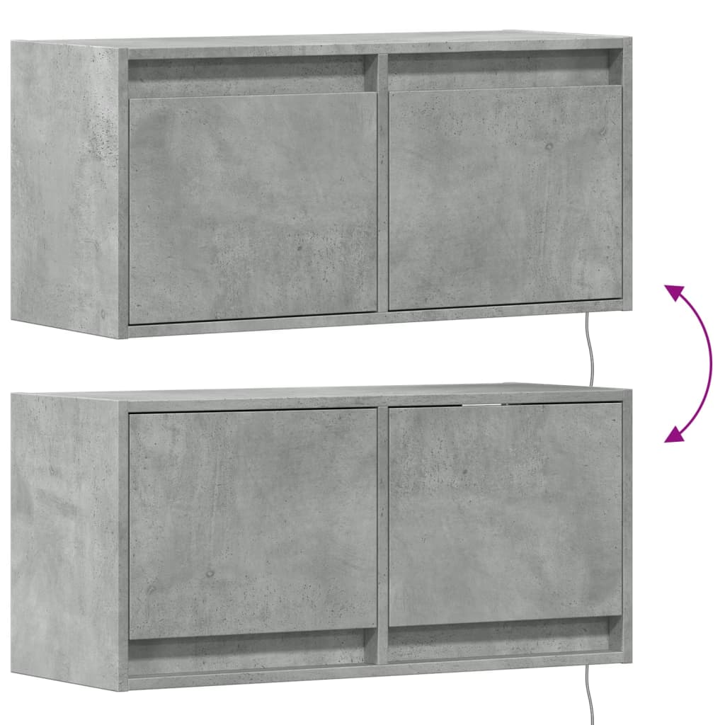 Wall Mounted TV Cabinet with LED Lighting Concrete Grey 80 x 31 x 38 cm