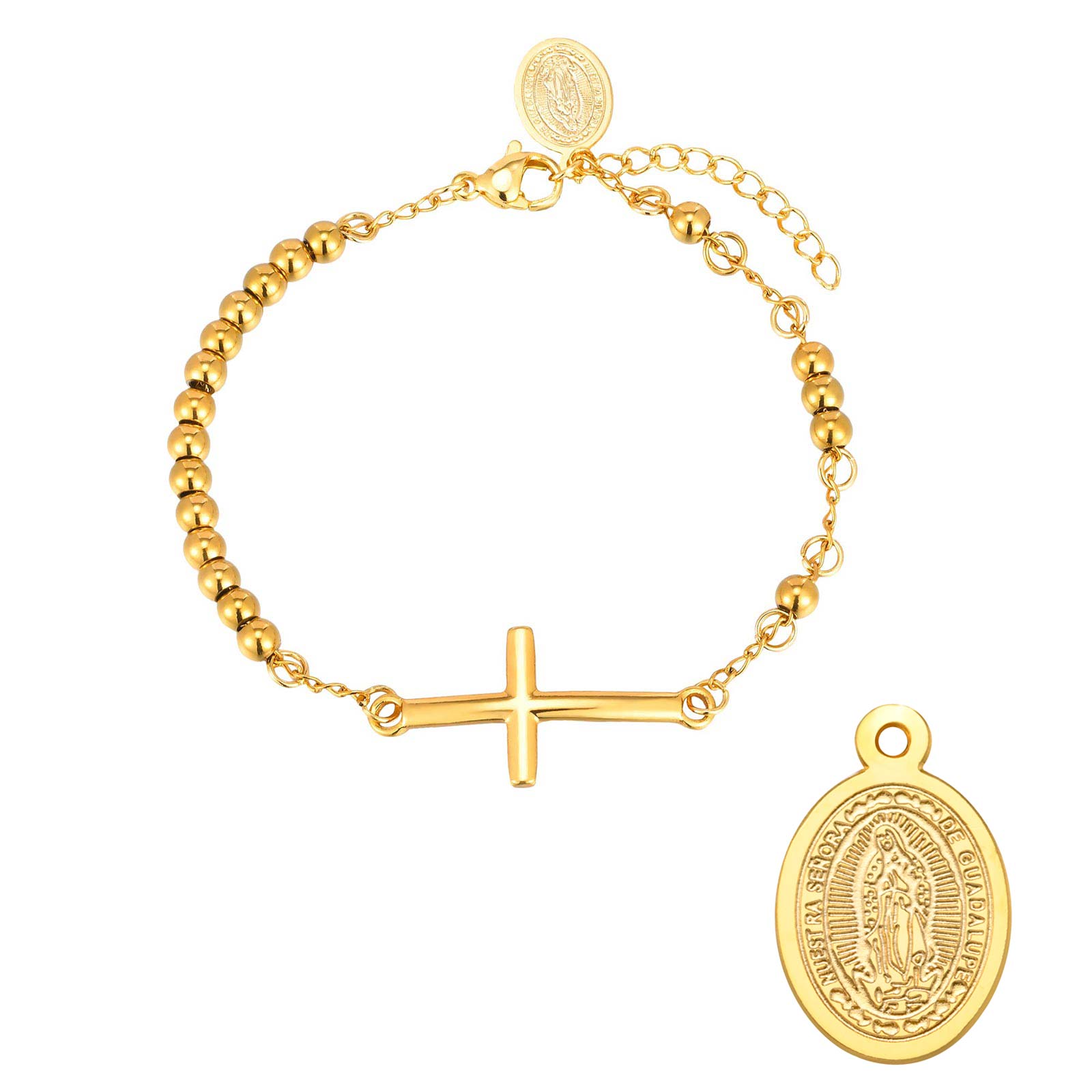 

Women s Rosary Cross Virgin Mary Bracelet,Stainless Steel Vintage Charm Beaded Bracelets,Religious Prayer Jewelry Gifts