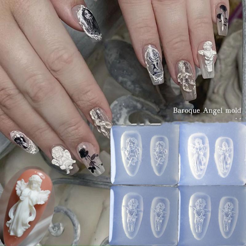 Reusable Silicone Nail Art Mold With 3D Carved Angel Design For DIY Nail Charm And Jewelry Making Accessories