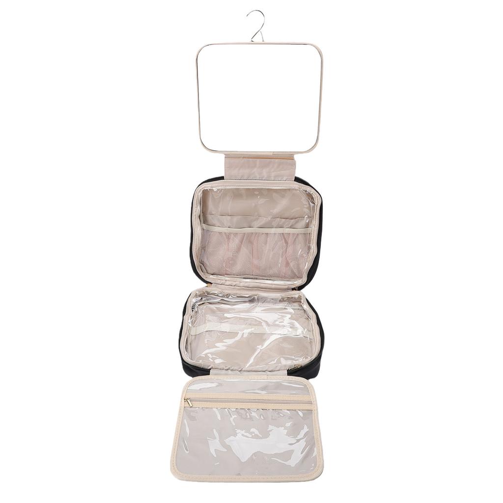 Makeup Bag with Mirror and  ing Hook Foldable Cosmetic Toiletry   for Travel Hotel Bathroom Black