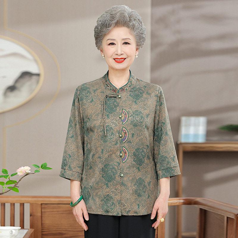 Women's Seven-Sleeve Spring-Autumn Shirt - Thin, Stylish Top for Middle-Aged & Elderly