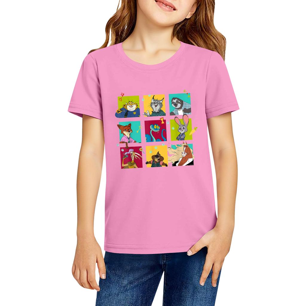 Fashionable Round Neck Short Sleeve Work Clothes Printed Tops For KID Summer Tops