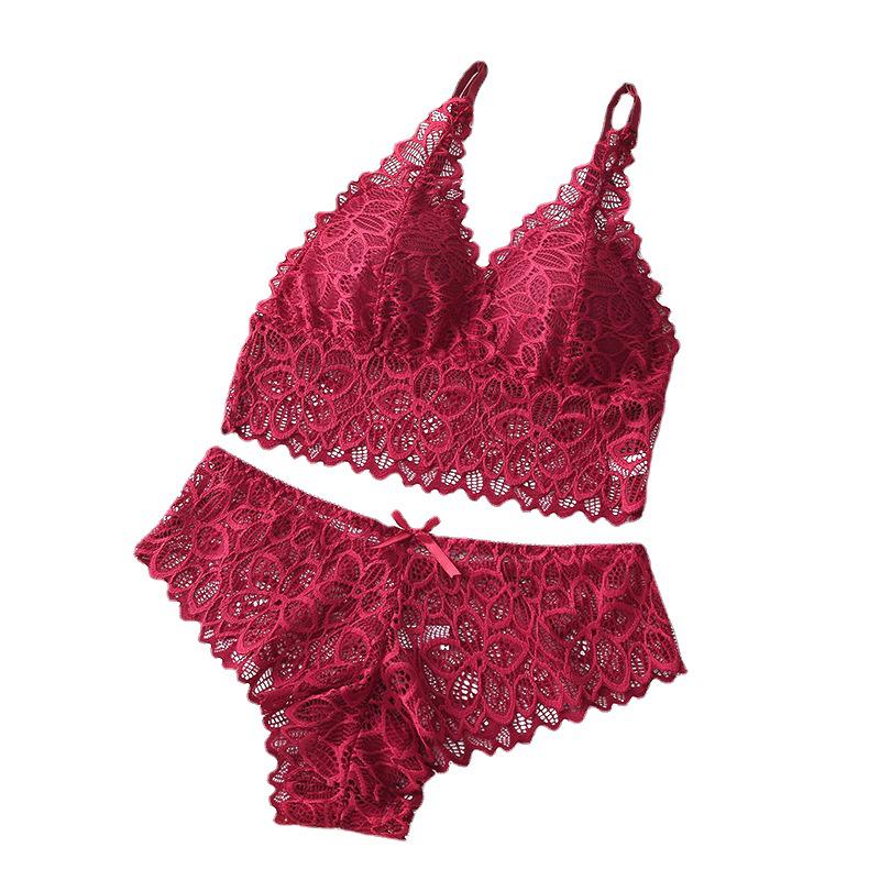 2021 Summer French Lace Trim Tank Style Molded Cup Women's Underwear Set