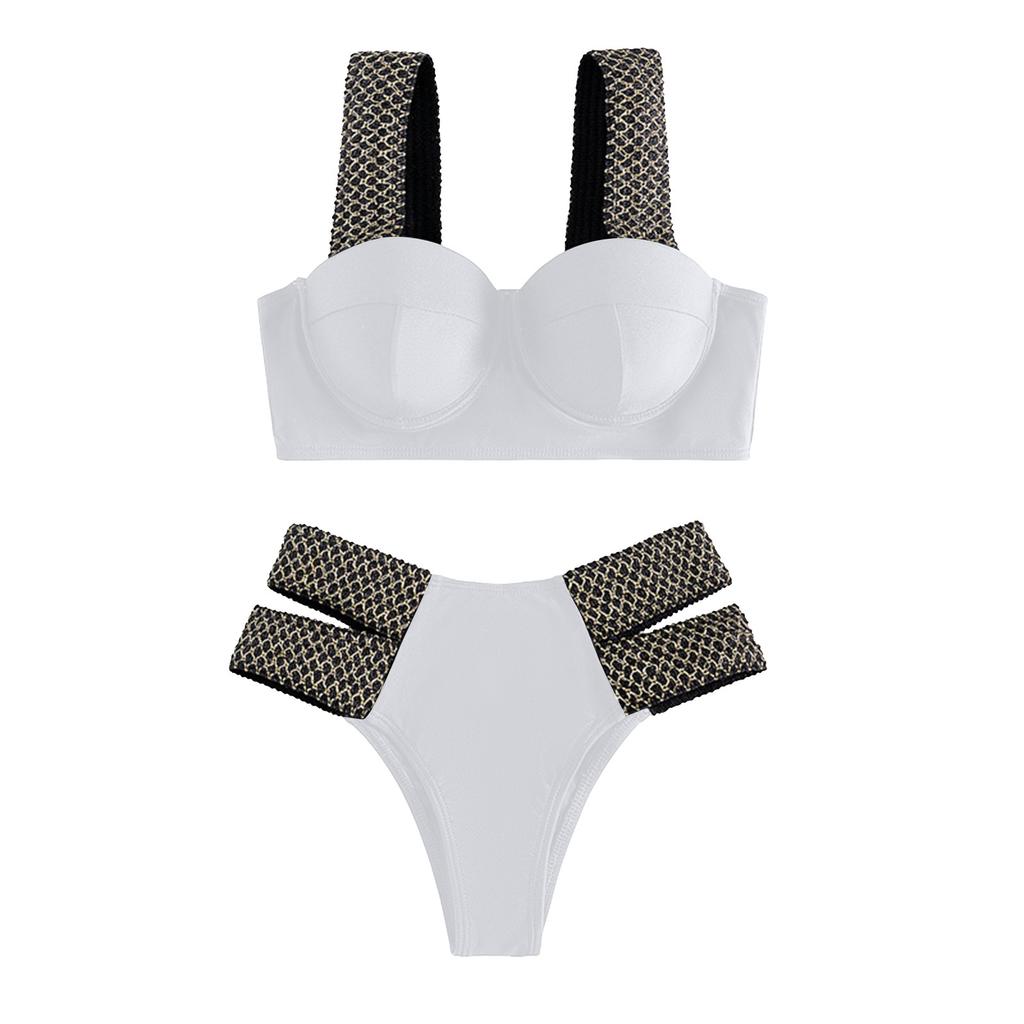 Women's Swimwear Underwired Chest Pad Push Up Two-Piece Swimsuit Tank Top With Briefs Slim Fit Swimwear Solid Swimsuit Swimwear