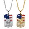 Square Necklace, Hip Hop, Diamond-encrusted Eagle Paint, National Flag, Pendant Necklace.