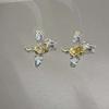 1 Pair Luxury Enamel Iris Earrings Zinc Zinc Alloy Metal Flower Ear Studs Golden and Silver Earrings  Bride